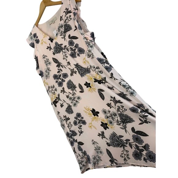 Floral Print Soft Pink Flutter Sleeve Shift Dress V-Neck Loft Womens XL NWT - Picture 1 of 9